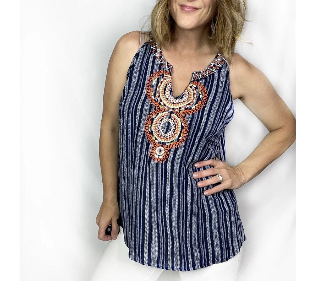 Embroidered Navy Blouse